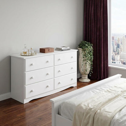 48" White Solid Wood Six Drawer Double Dresser