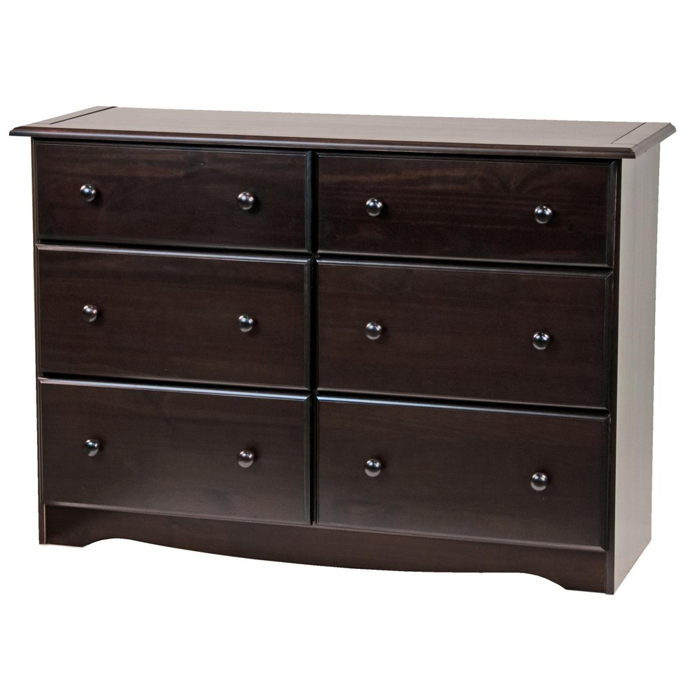 48" White Solid Wood Six Drawer Double Dresser