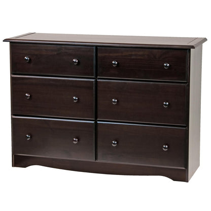 48" White Solid Wood Six Drawer Double Dresser