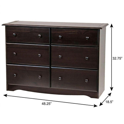 48" White Solid Wood Six Drawer Double Dresser