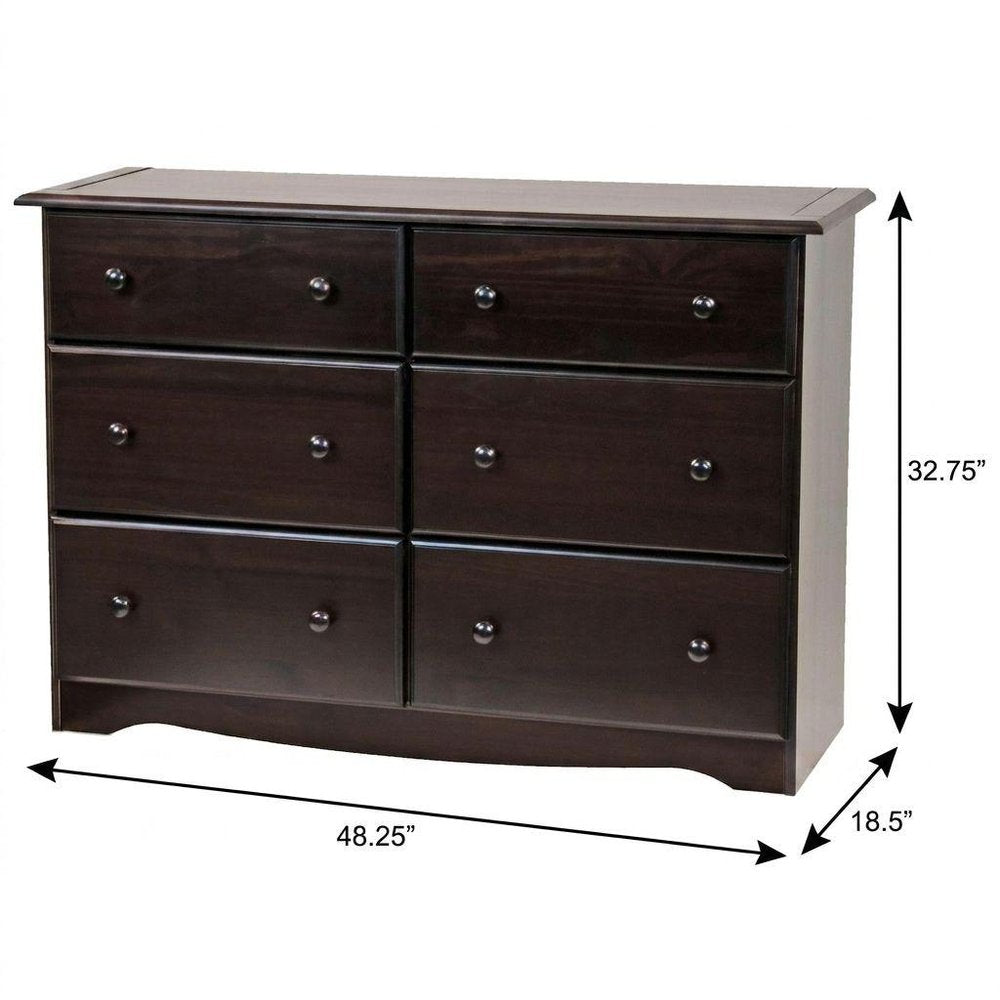 48" White Solid Wood Six Drawer Dresser — view 10
