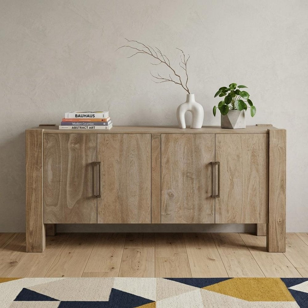 70" Ivory Distressed Wood Sideboard With Four Doors — view 8