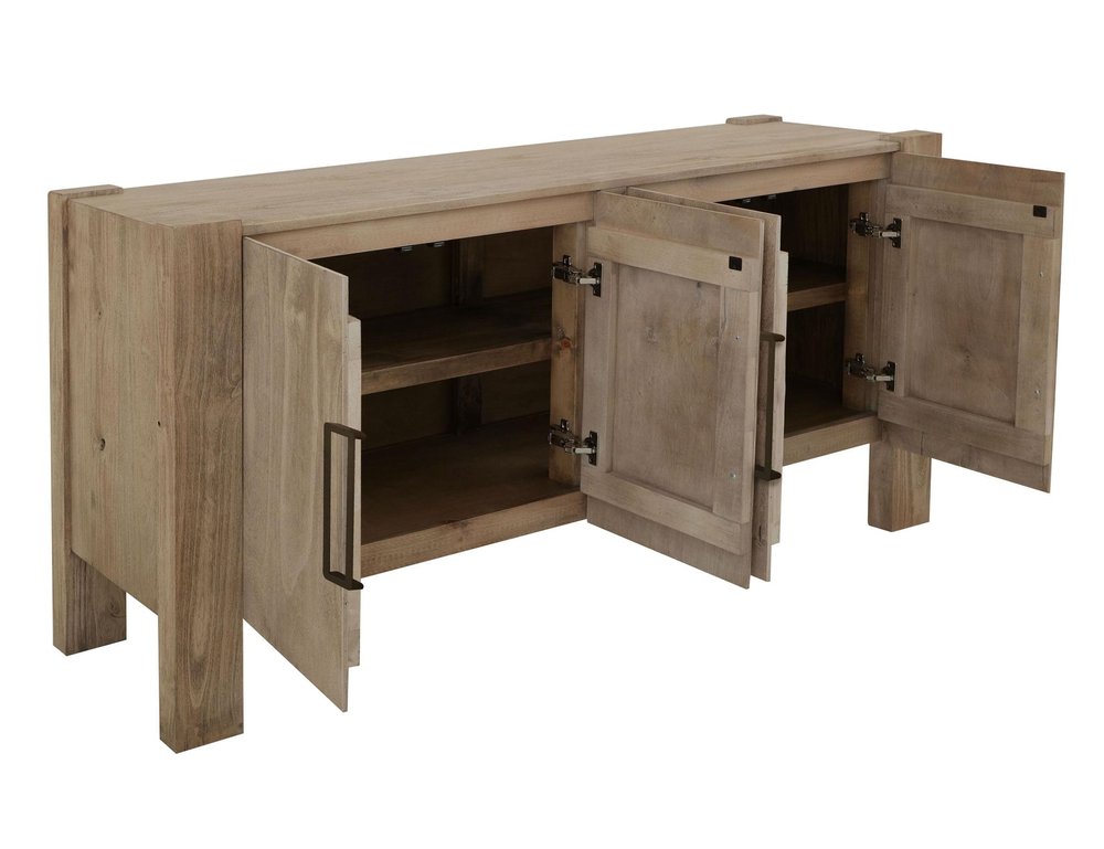 70" Ivory Distressed Wood Sideboard With Four Doors HomeRoots