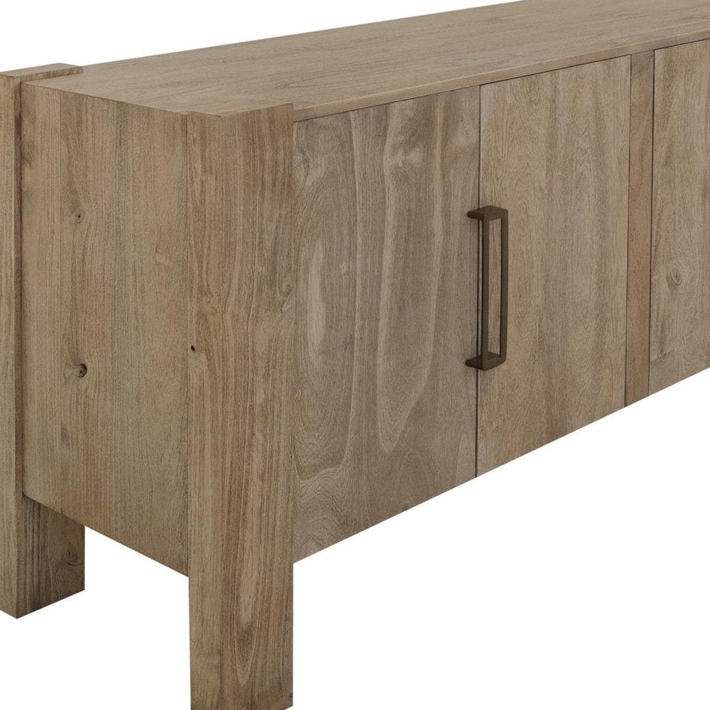 70" Ivory Distressed Wood Sideboard With Four Doors HomeRoots