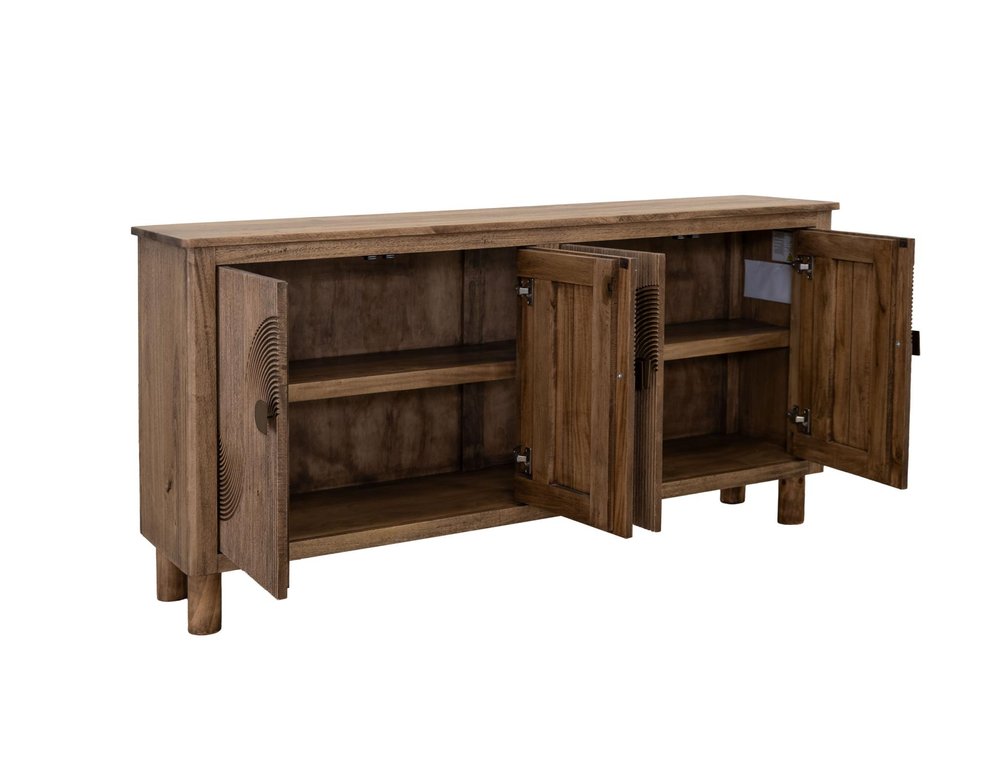 69" Brown Distressed Wood Carved Geometric Sideboard With Four Doors — view 2