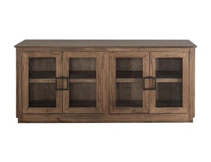 68" Brown Distressed Wood Sideboard With Four Glass Doors HomeRoots