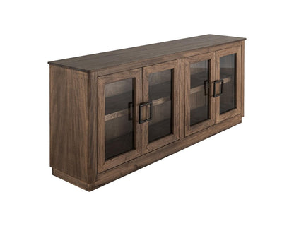 68" Brown Distressed Wood Sideboard With Four Glass Doors HomeRoots