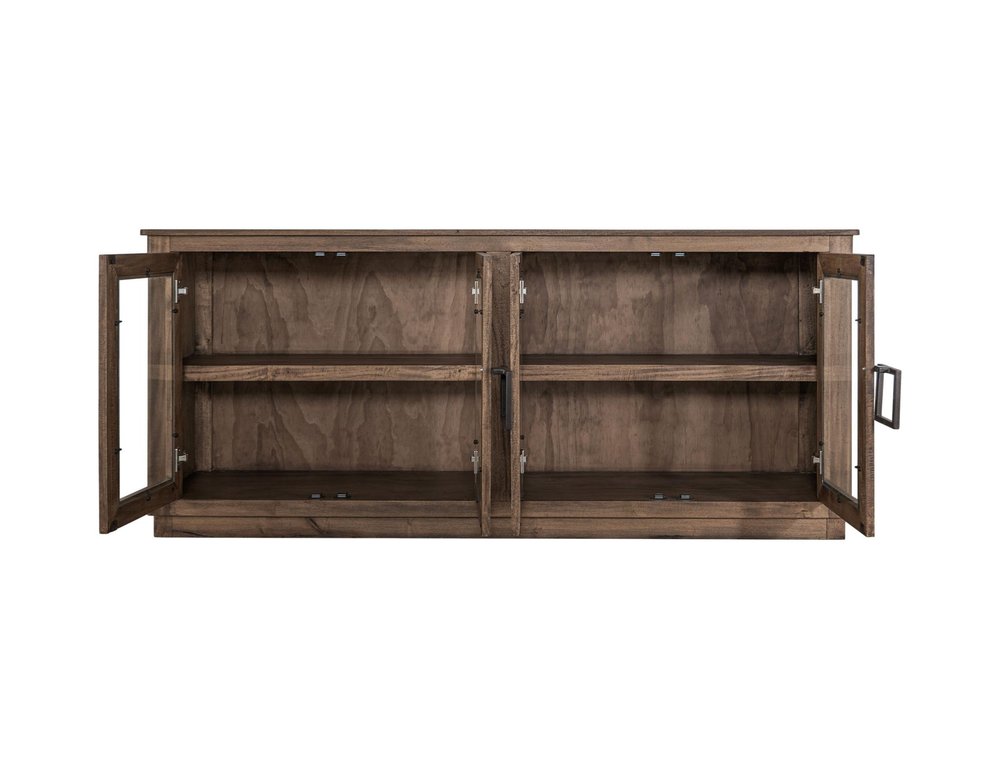 68" Brown Distressed Wood Sideboard With Four Glass Doors — view 3
