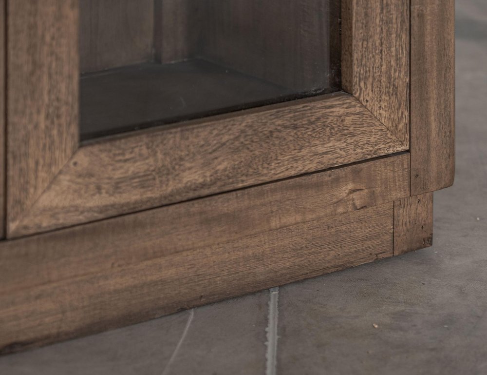 68" Brown Distressed Wood Sideboard With Four Glass Doors HomeRoots