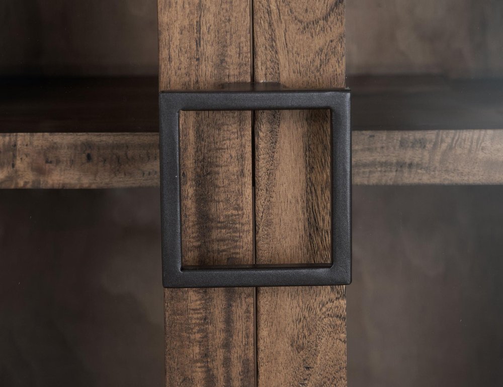 68" Brown Distressed Wood Sideboard With Four Glass Doors — view 5