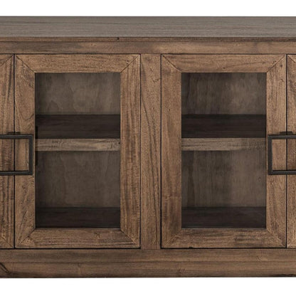 68" Brown Distressed Wood Sideboard With Four Glass Doors HomeRoots
