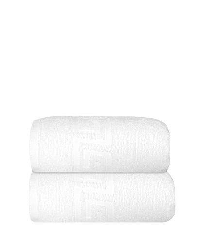Set of Two White Greek Key Turkish Cotton 16" X 30" Hand Towels HomeRoots