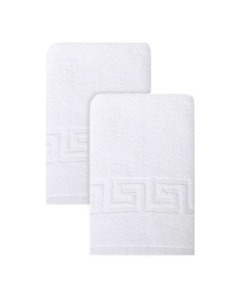 Set of Two White Greek Key Turkish Cotton 16" X 30" Hand Towels HomeRoots