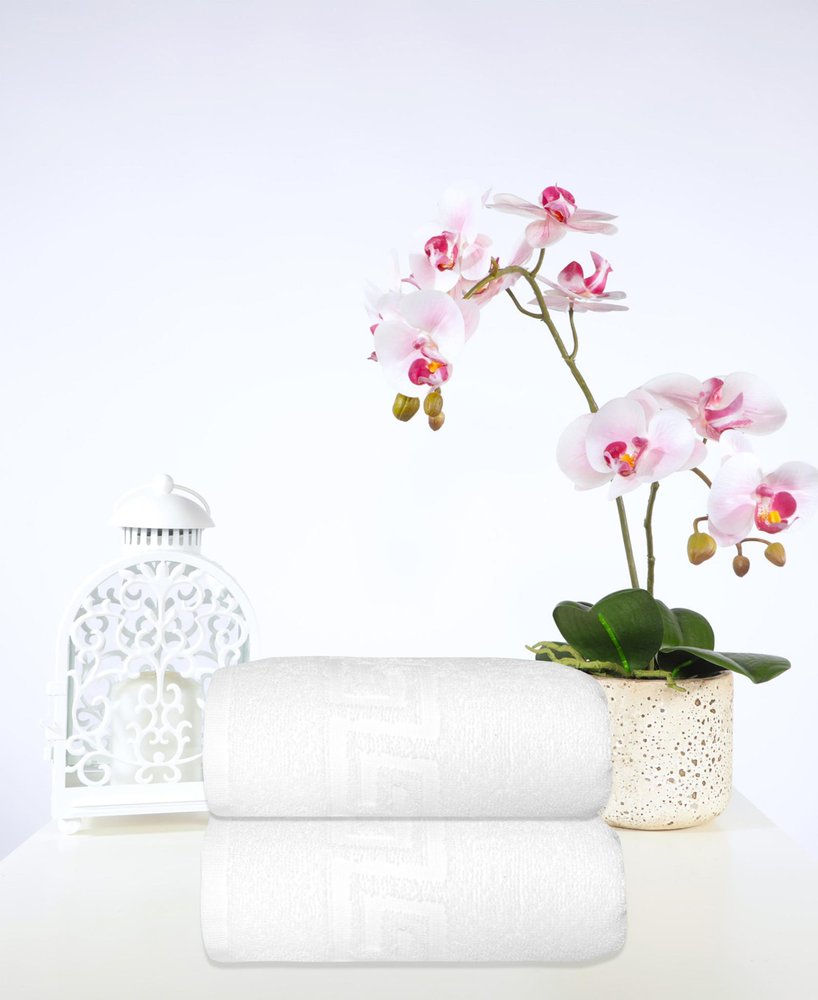 Set of Two White Greek Key Turkish Cotton 16" X 30" Hand Towels — view 7
