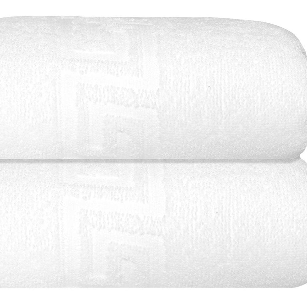 Set of Two White Greek Key Turkish Cotton 16" X 30" Hand Towels HomeRoots