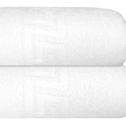 Set of Two White Greek Key Turkish Cotton 16" X 30" Hand Towels HomeRoots