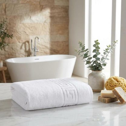 Set of Two White Greek Key Turkish Cotton 16" X 30" Hand Towels HomeRoots