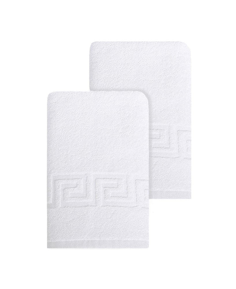 Set of Two White Greek Key Turkish Cotton 16" X 30" Hand Towels HomeRoots