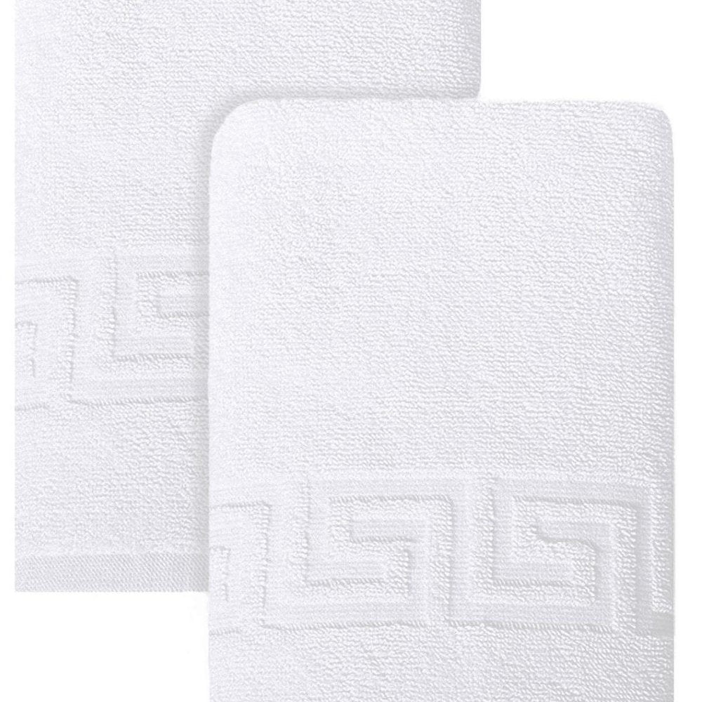 Set of Two White Greek Key Turkish Cotton 16" X 30" Hand Towels — view 6