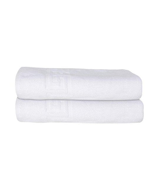 Set of Two White Greek Key Turkish Cotton 27" X 54" Bath Towels