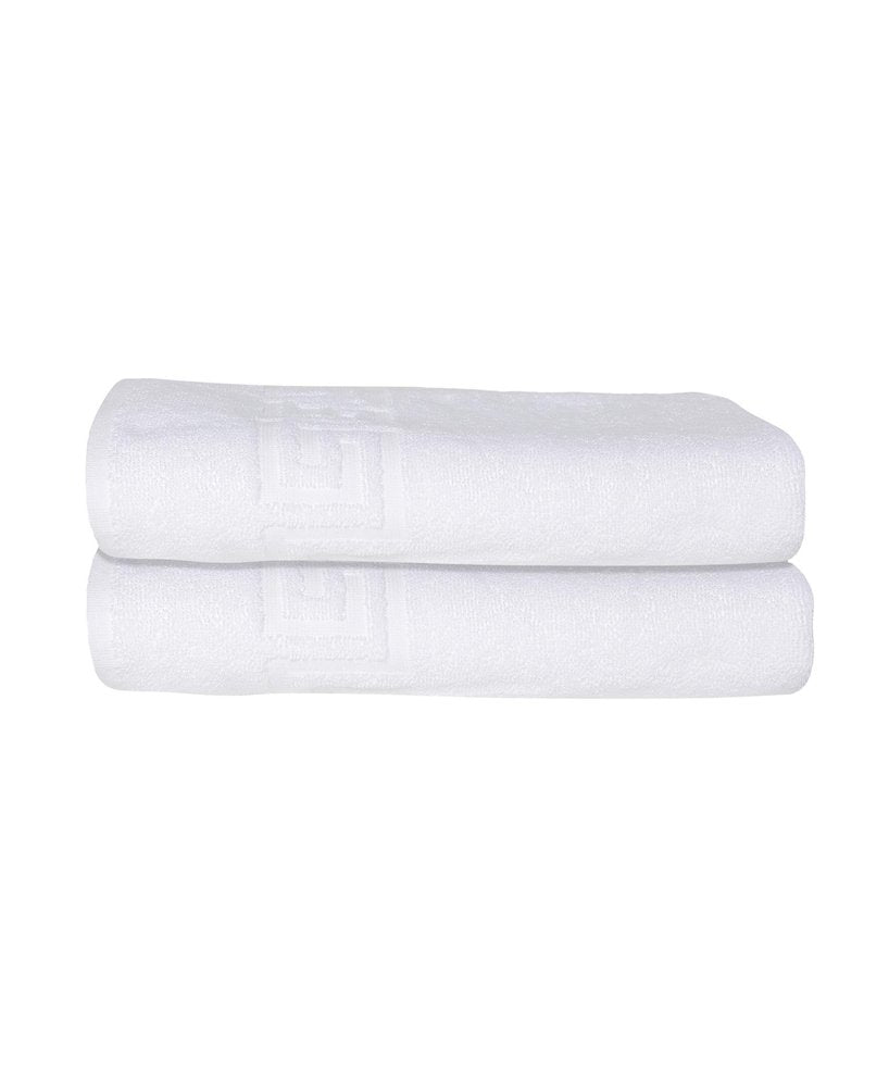 Set of Two White Greek Key Turkish Cotton 27" X 54" Bath Towels — view 1