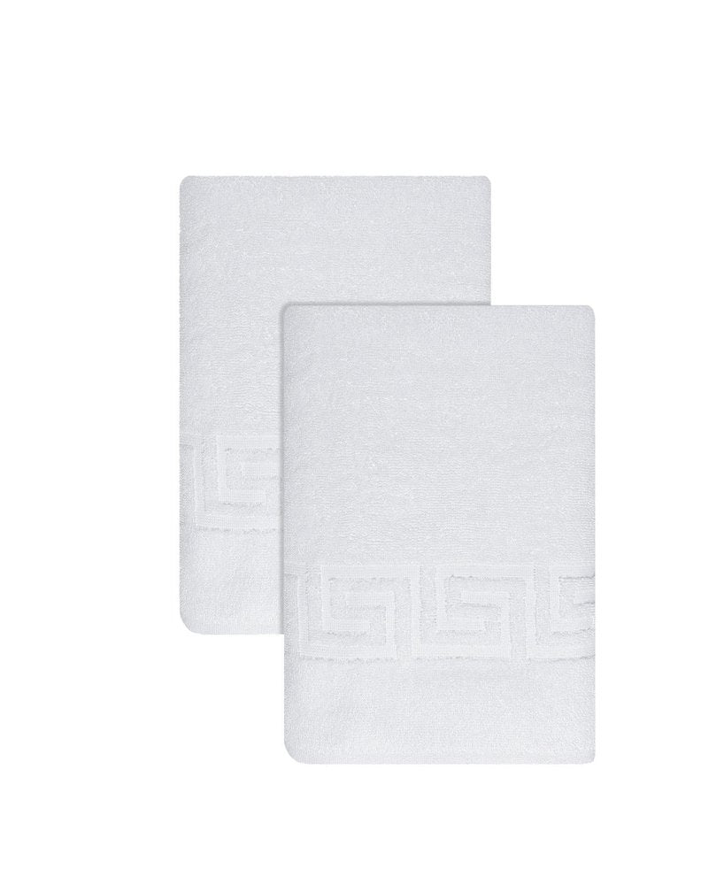 Set of Two White Greek Key Turkish Cotton 27" X 54" Bath Towels HomeRoots