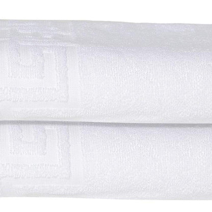 Set of Two White Greek Key Turkish Cotton 27" X 54" Bath Towels HomeRoots