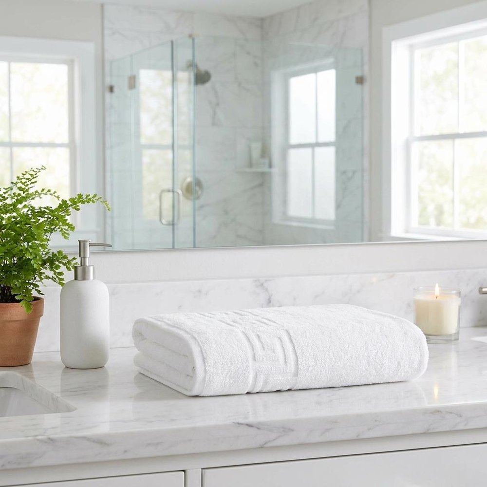 Set of Two White Greek Key Turkish Cotton 27" X 54" Bath Towels — view 5