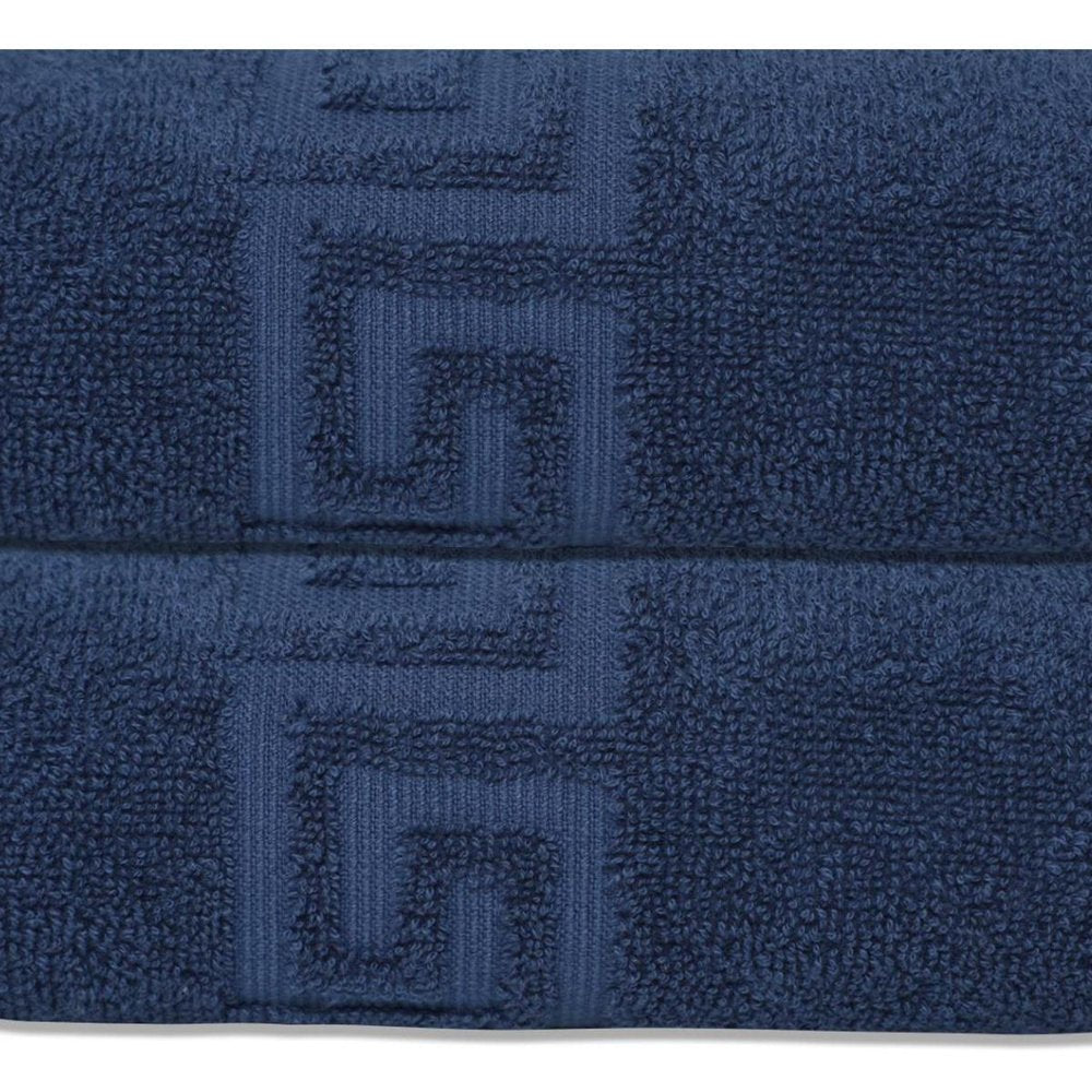 Set of Two White Greek Key Turkish Cotton 16" X 30" Hand Towels HomeRoots