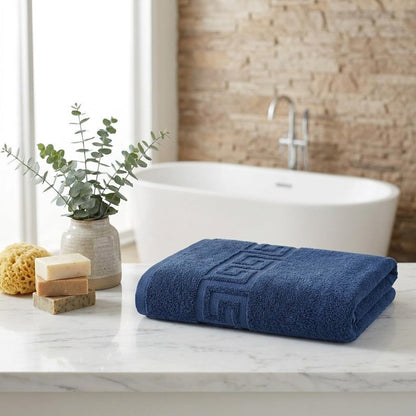Set of Two White Greek Key Turkish Cotton 16" X 30" Hand Towels HomeRoots