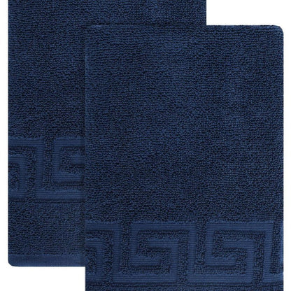 Set of Two White Greek Key Turkish Cotton 16" X 30" Hand Towels HomeRoots