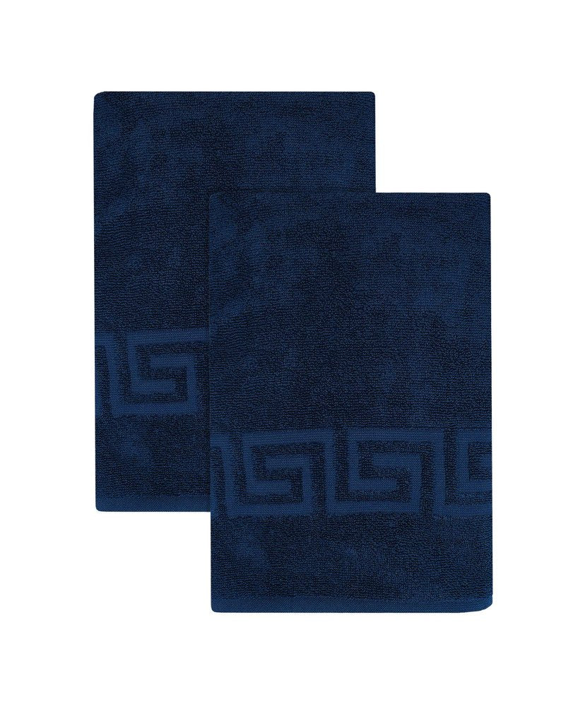 Set of Two White Greek Key Turkish Cotton 27" X 54" Bath Towels HomeRoots