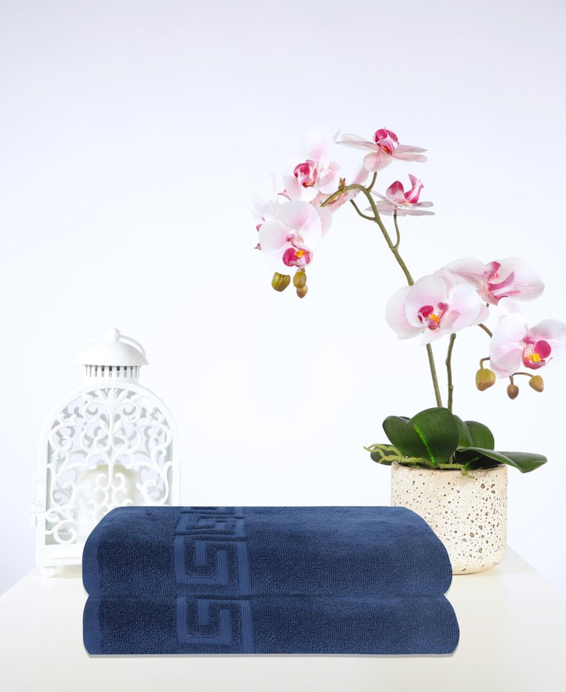 Set of Two White Greek Key Turkish Cotton 27" X 54" Bath Towels — view 9