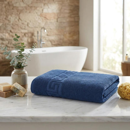 Set of Two White Greek Key Turkish Cotton 27" X 54" Bath Towels HomeRoots