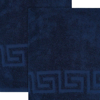 Set of Two White Greek Key Turkish Cotton 27" X 54" Bath Towels HomeRoots