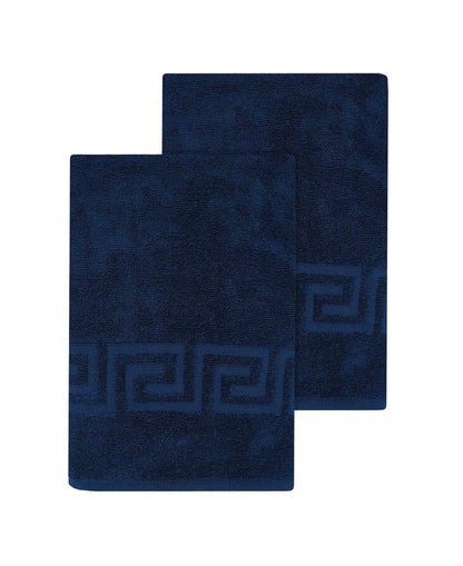 Set of Two White Greek Key Turkish Cotton 27" X 54" Bath Towels HomeRoots