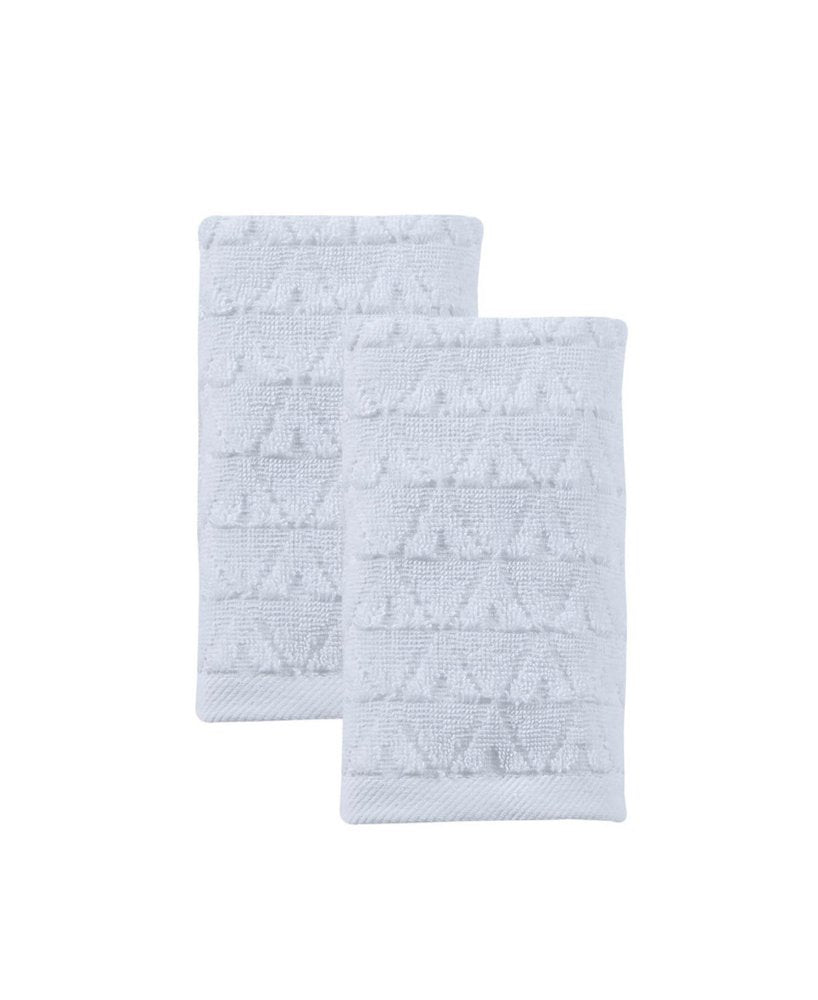Set of Two White Geometric Turkish Cotton 27" X 54" Hand Towels HomeRoots