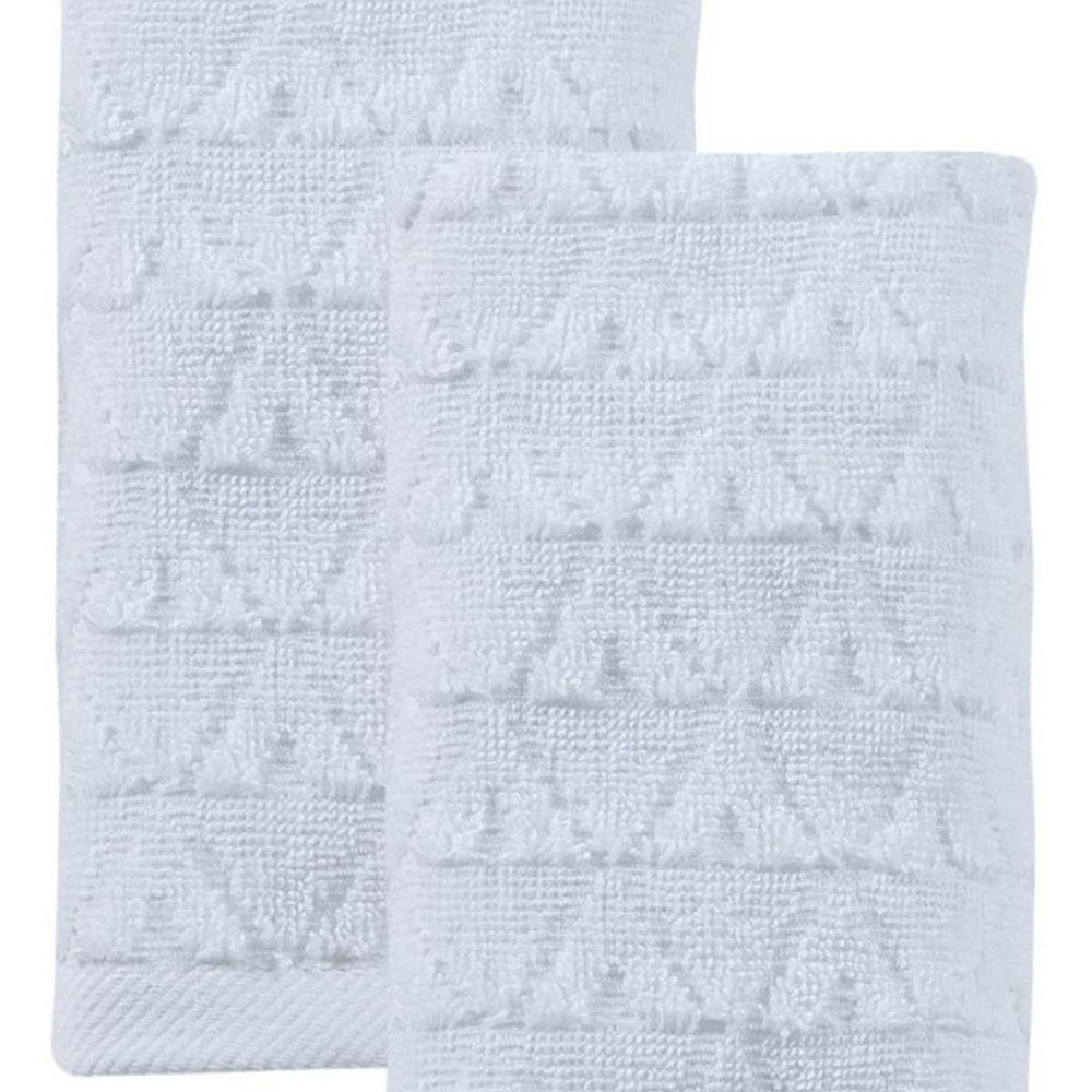Set of Two White Geometric Turkish Cotton 27" X 54" Hand Towels — view 3