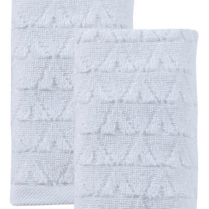 Set of Two White Geometric Turkish Cotton 27" X 54" Hand Towels HomeRoots