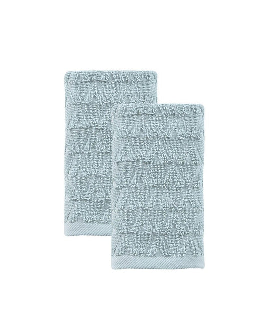 Set of Two Navy Blue Geometric Turkish Cotton 16" X 30" Hand Towels