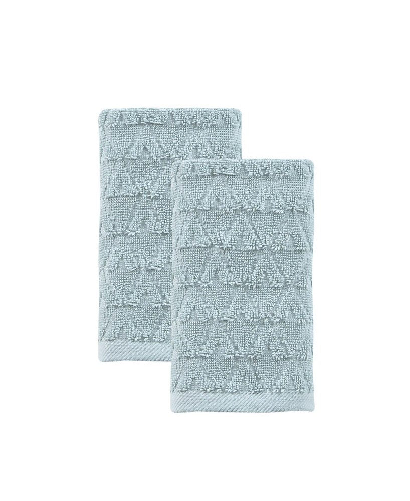 Set of Two Aqua Geometric Turkish Cotton 16" X 30" Hand Towels — view 3
