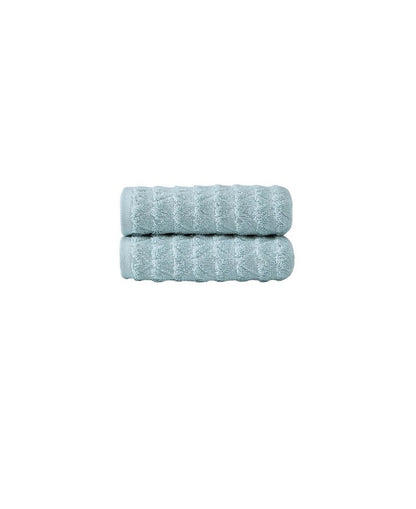 Set of Two Aqua Geometric Turkish Cotton 16" X 30" Hand Towels HomeRoots