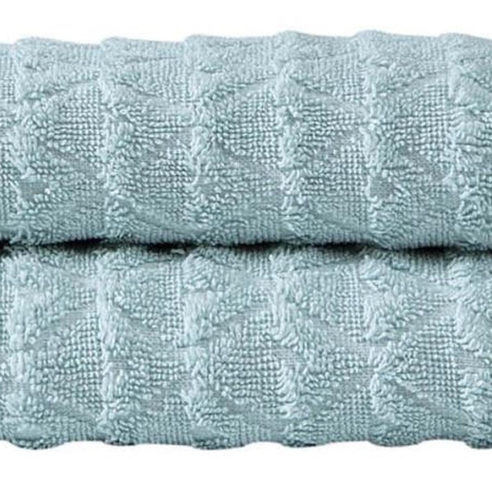 Set of Two Aqua Geometric Turkish Cotton 16" X 30" Hand Towels — view 4