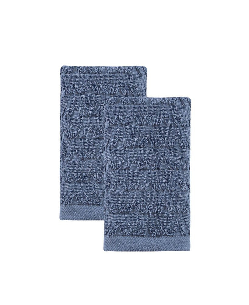Set of Two Aqua Geometric Turkish Cotton 16" X 30" Hand Towels — view 7