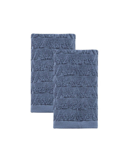 Set of Two Aqua Geometric Turkish Cotton 16" X 30" Hand Towels HomeRoots