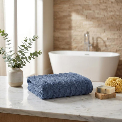 Set of Two Aqua Geometric Turkish Cotton 16" X 30" Hand Towels HomeRoots