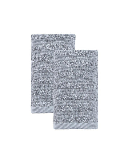 Set of Two Aqua Geometric Turkish Cotton 16" X 30" Hand Towels HomeRoots