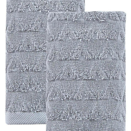 Set of Two Aqua Geometric Turkish Cotton 16" X 30" Hand Towels HomeRoots
