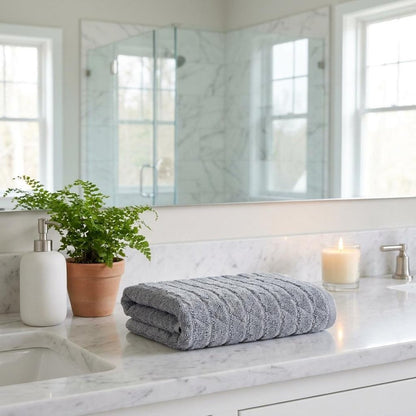Set of Two Aqua Geometric Turkish Cotton 16" X 30" Hand Towels HomeRoots