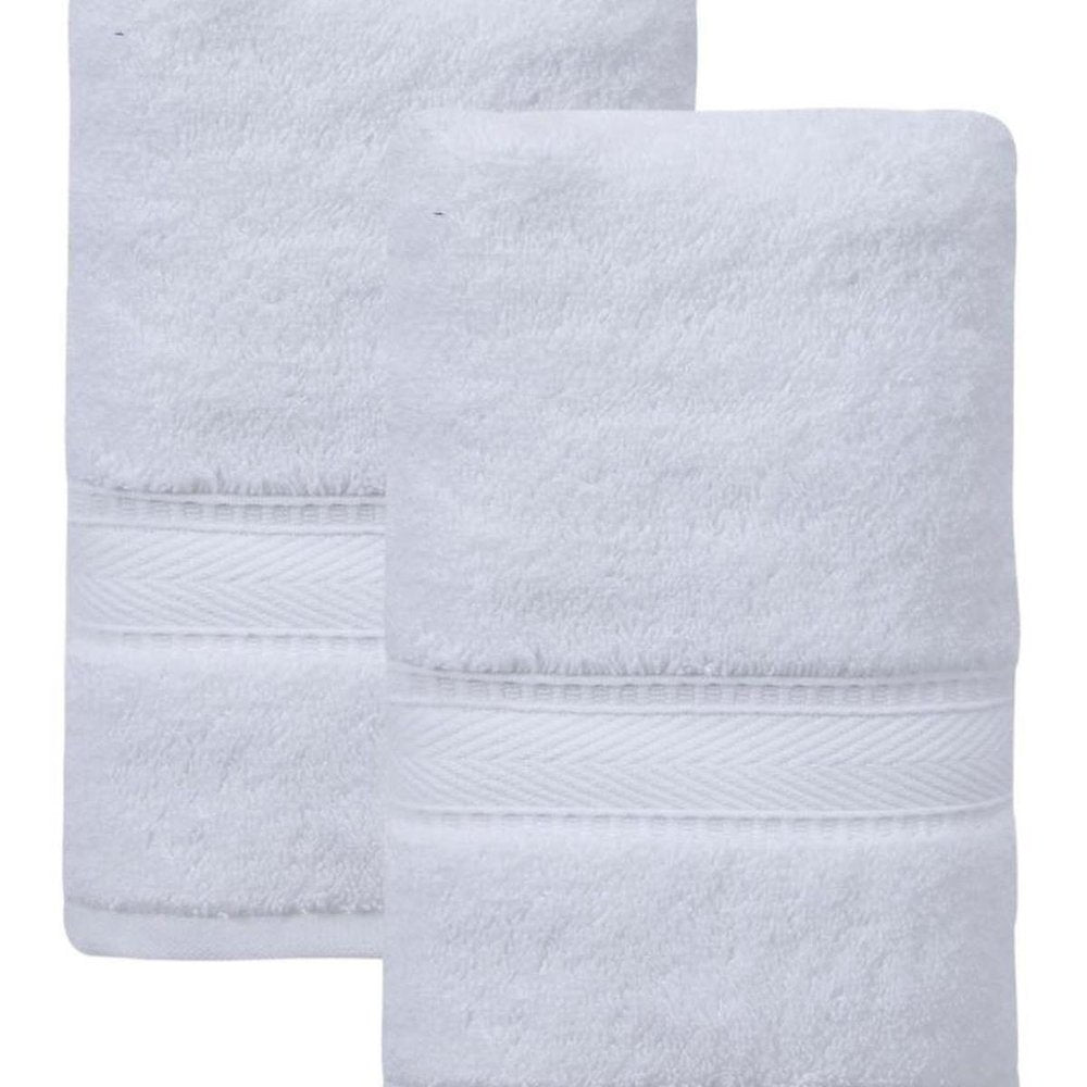 Set of Two White Turkish Cotton 16" X 30" Hand Towels — view 2